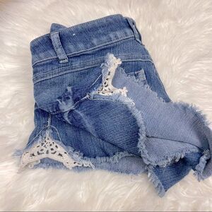 Rewind cut-off embroidered trim shorts denim daisy dukes, detail size 9